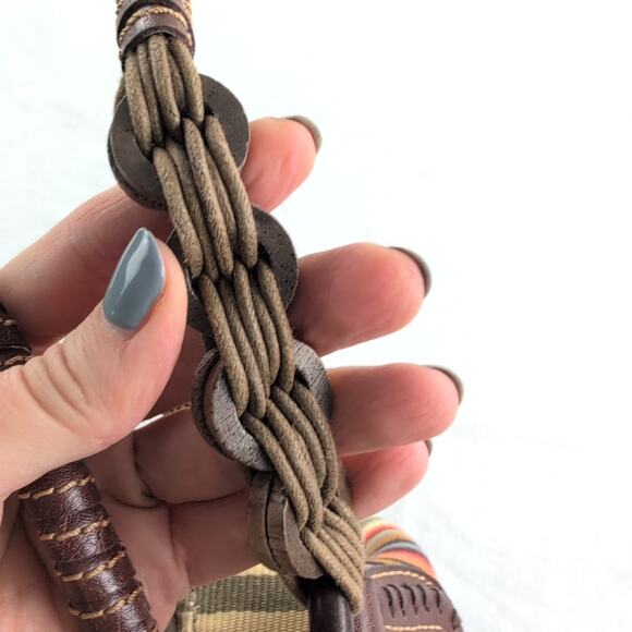 Fossil Earthy Tones Canvas Striped Hobo Hippie Indie Purse Double Handle - Picture 9 of 10